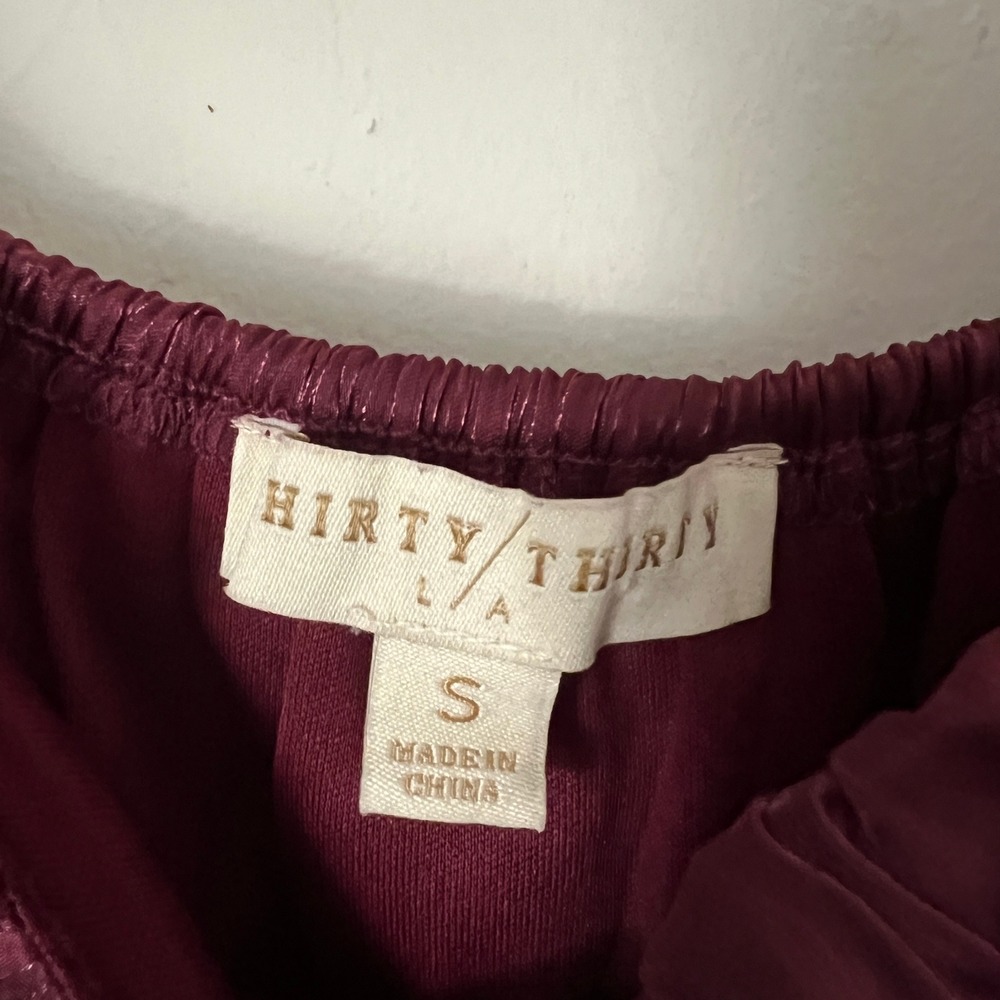 Thirty Thirty Metallic Organza Babydoll Top Puff Sleeve Burgundy Size Small - Picture 2 of 10